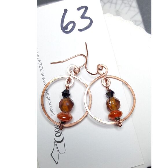 boho earrings 063#mfs Czech glass earrings beaded wire wrapped copper hoop dangl - Picture 4 of 5